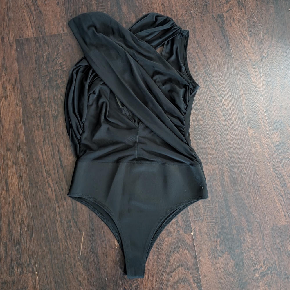 Olive Tree Black Wrap Bodysuit- Size L